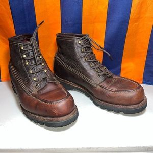 Vintage USA Original Chippewa Boots Distressed Brown Leather Moc Mens Size 8 D